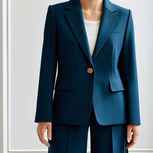 A professional woman in a high-quality, structured wool blazer and tailored wide-leg trousers, standing composedly in a minimalist, light-filled retail space, resembling a modern art gallery with neatly displayed, timeless garments. The atmosphere is quiet and refined, emphasizing classic design and premium materials.
perfect anatomy, correct proportions, natural pose, well-formed hands, proper finger count, natural body proportions, fully clothed, modest clothing, appropriate attire, professional dress, safe for work, appropriate content, family-friendly, professional photography, high quality.