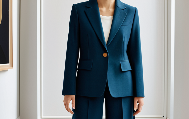 A professional woman in a high-quality, structured wool blazer and tailored wide-leg trousers, standing composedly in a minimalist, light-filled retail space, resembling a modern art gallery with neatly displayed, timeless garments. The atmosphere is quiet and refined, emphasizing classic design and premium materials.
perfect anatomy, correct proportions, natural pose, well-formed hands, proper finger count, natural body proportions, fully clothed, modest clothing, appropriate attire, professional dress, safe for work, appropriate content, family-friendly, professional photography, high quality.